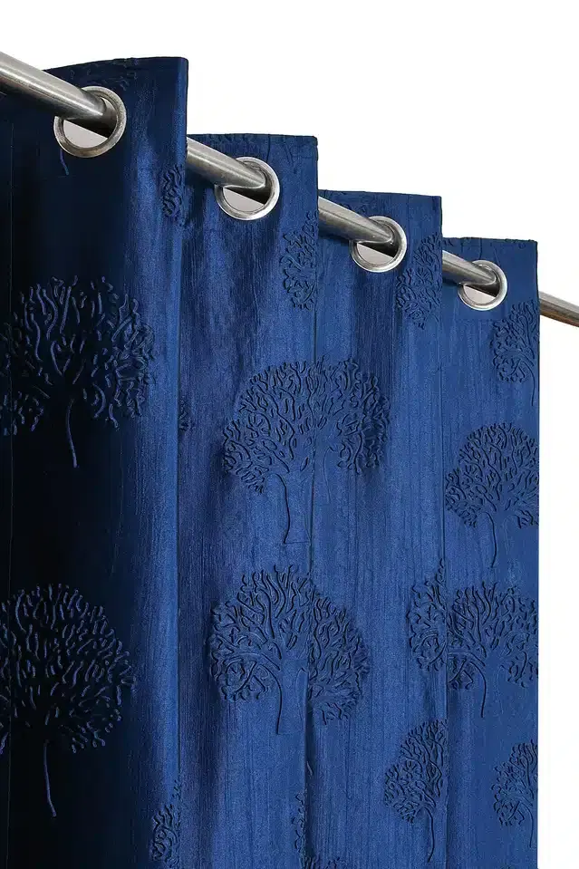 Polyester Self Design Door & Window Curtains, Pack of 2, Blue, 5 feet