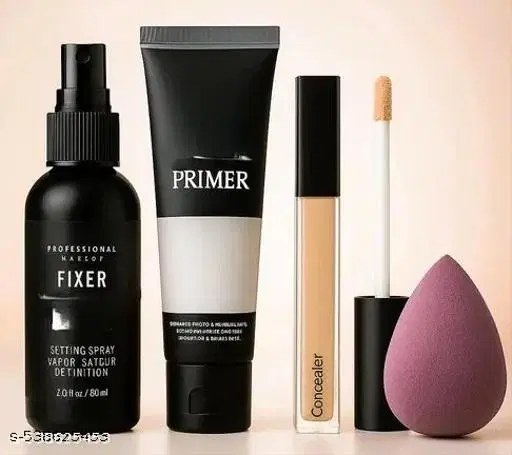 Makeup Kit Combo Face Primer, Concealer, Makeup Fixer Spray & Beauty Blender Puff