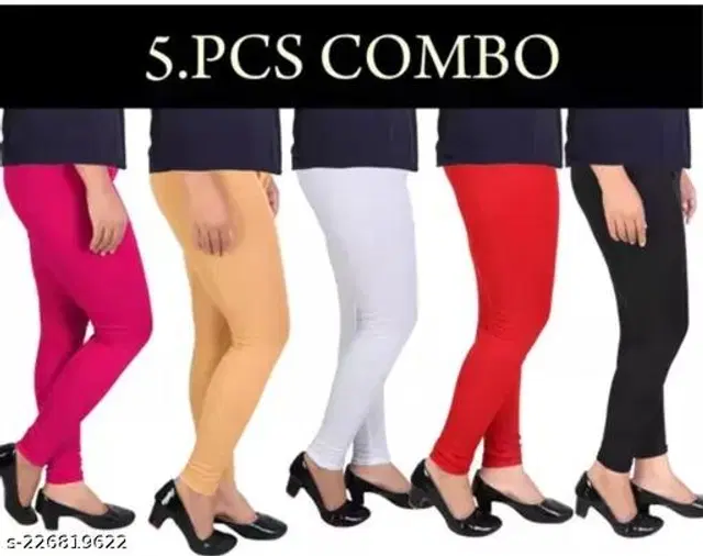 Lycra Leggings for Women, Pack of 5 (Multicolor, 28)