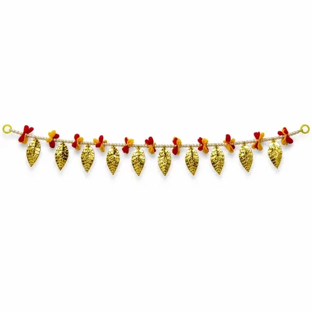 Golden Leaf And Pearl Bead Door Toran Bandhanwar For Main Entrance