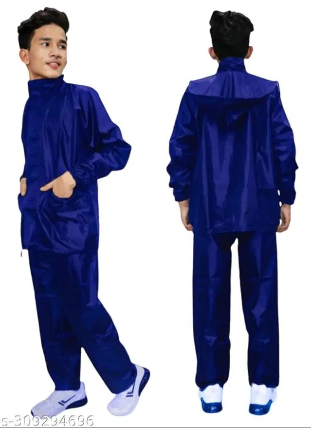Polyester Rain Coat for Men, Blue, M