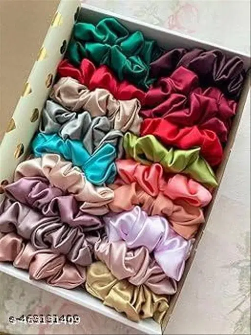 Stylish Fabric Scrunchies for Women (Green, Pack of 6)