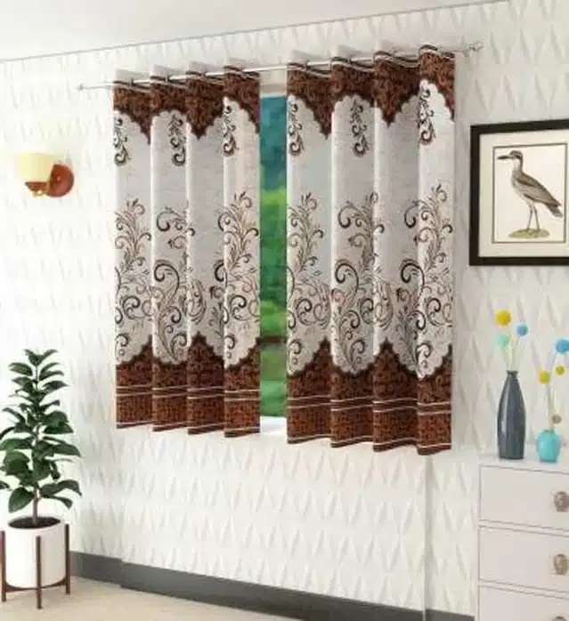 Window Curtain, Pack of 2, Brown, 4X5 Feet