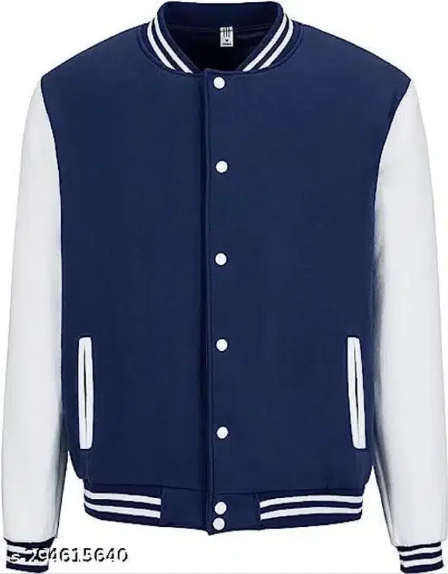 Full Sleeves Jacket for Men (Navy Blue & White, S)