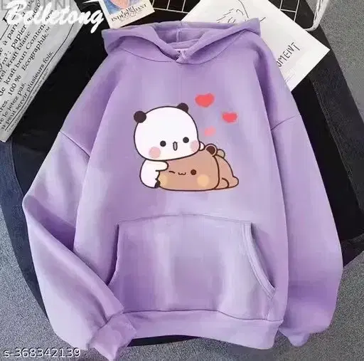 Light Fleece Printed Hoodie for Girls, Purple (6-8 Years)