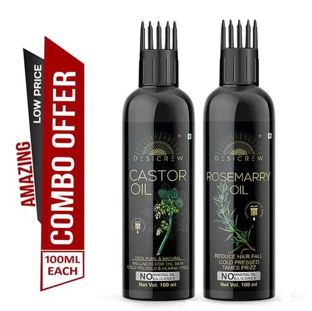 Desi Crew Cold Pressed Pure Castor Oil & Rosemary Oil, Pack Of 2, 100 ml, KGE-151