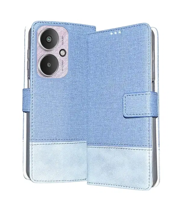 Artificial Leather Flip Cover For Mi Poco M6 / Redmi 13C 5G, Blue