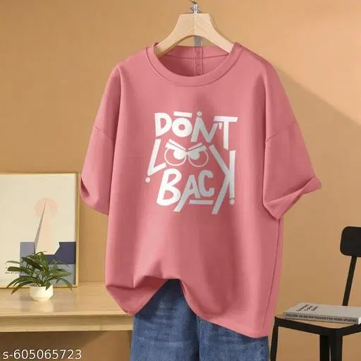 Cotton Blend Printed T-shirt for Women, Pink (XXS)