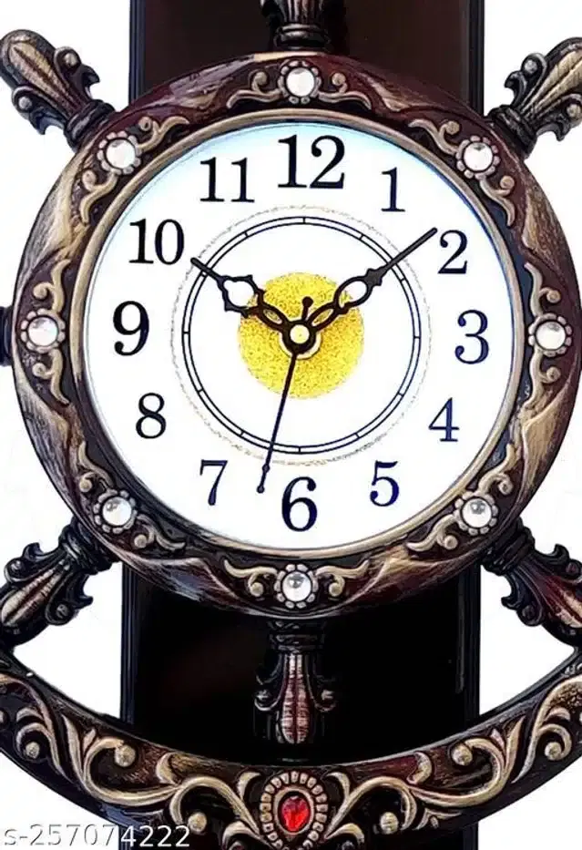 Analog Wall Clock, Brown & Gold, 36x26 cm
