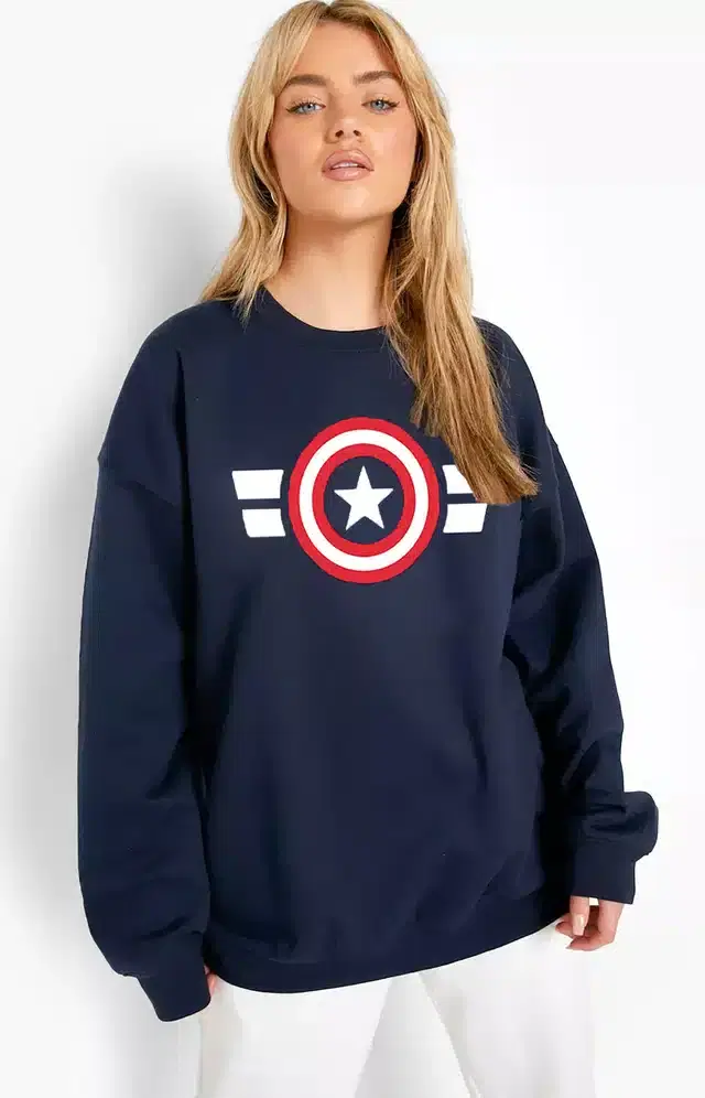 Full Sleeves Printed Sweatshirt for Women (Navy Blue, S)