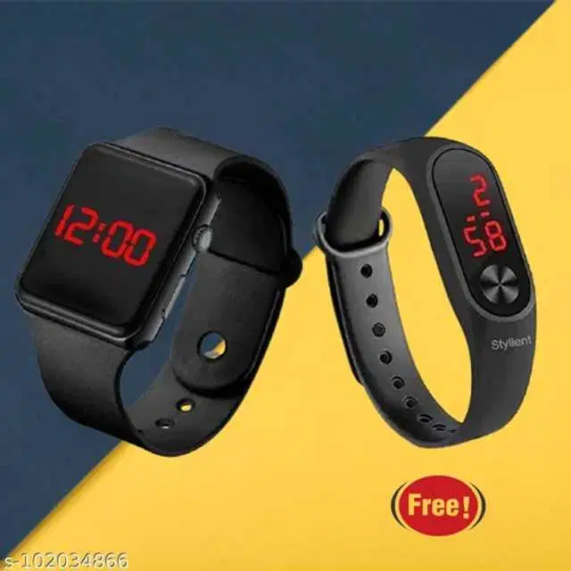 Royal Enterprise Unisex LED Watches, Pack of 2 (Black) (RE-01)