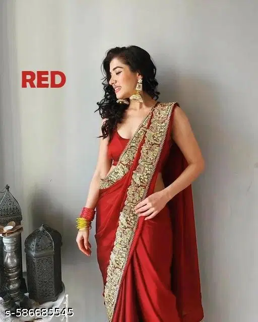 Chiffon Embellished Saree For Women, Red
