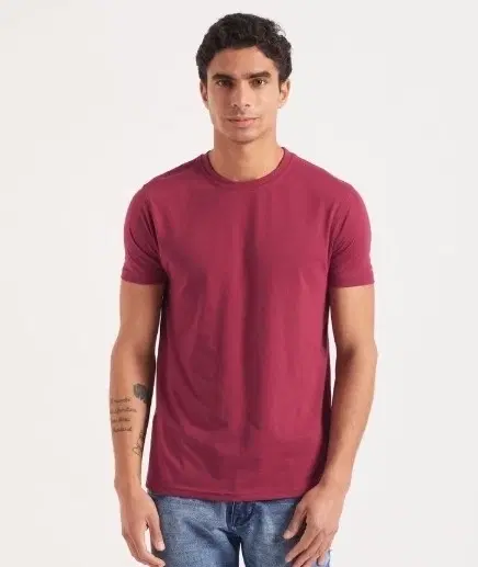 Round Neck Solid T-Shirt for Men, Maroon (M)