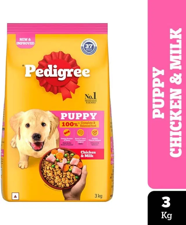 Pedigree Puppy Chicken and Milk dry new born dog food, 3 Kg