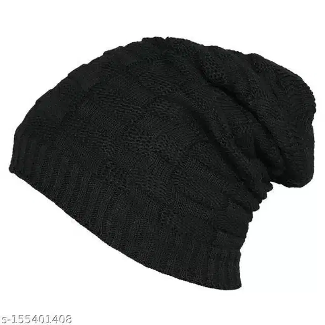Woolen Beanie Cap for Men & Women (Black)