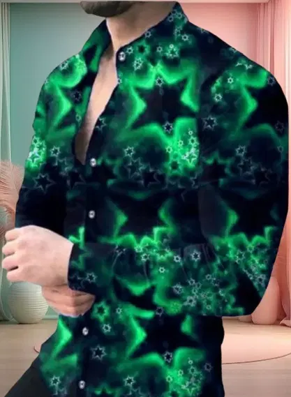 Printed Casual Shirts for Men (Green, S)