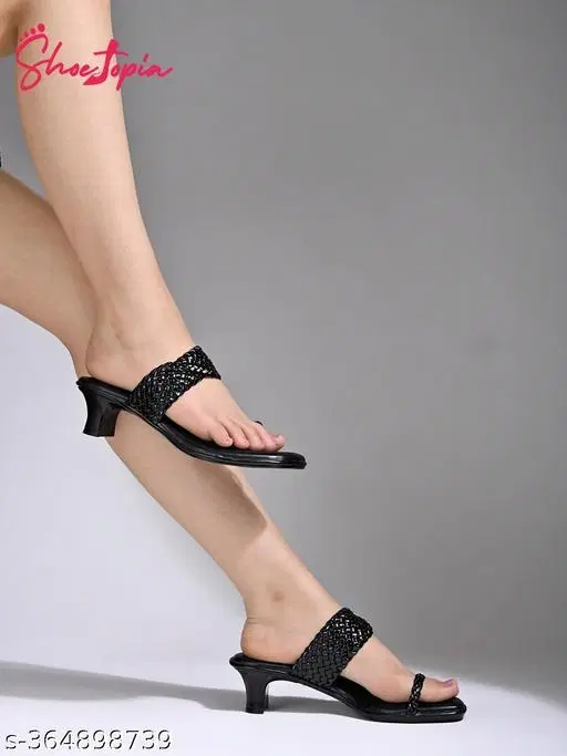 [85] Black Solid Open Toe Block Sandals for Women (IND-4)