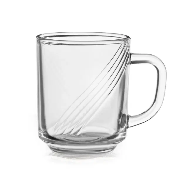 Cello Aurus Swirl Glass Coffee Mug, 245 ml | Set Of 6 | Swirl Textured Finish | Heat-Resistant | For Tea, Coffee & Milk