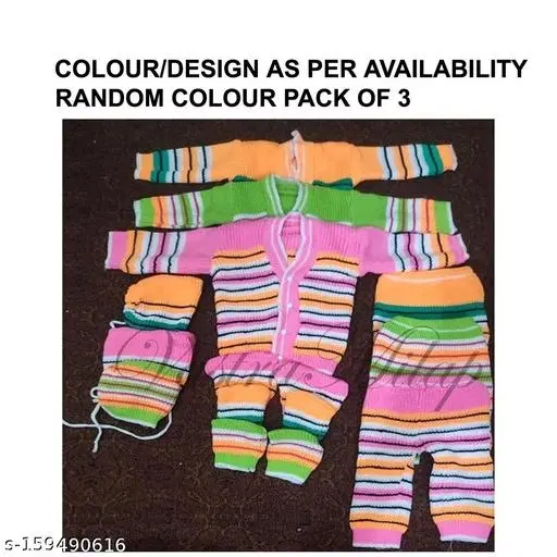 Woolen Clothing Set for Kids, Set of 3 (Multicolor, 0-3 Months)