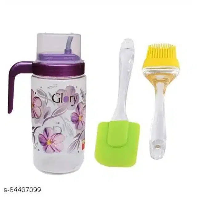 Plastic Oil Dispenser with Spatula & Oil Brush, Multicolor, Set of 3