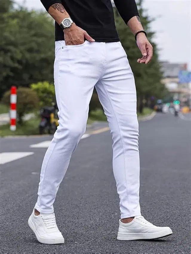 Denim Slim Fit Jeans for Men (White, 32)