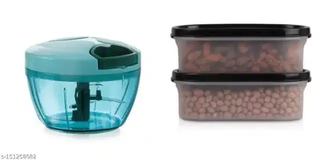 Manual Chopper with 2 Pcs Storage Box, Black & Blue, Set of 2