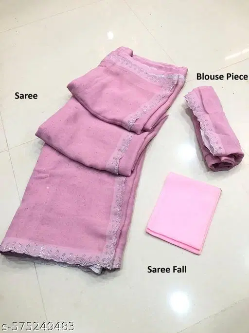 Chinnon Embellished Saree For Women, Pink
