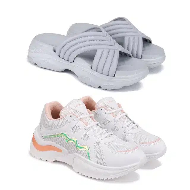 Combo of Sliders & Sports Shoes for Women, Pack of 2 (Multicolor, 4)