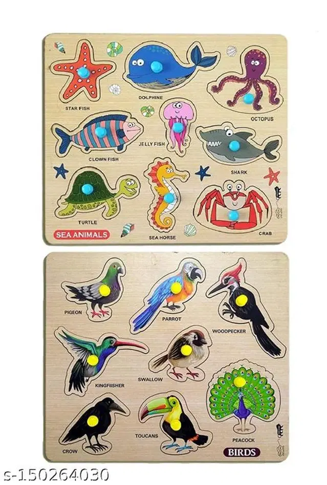Wooden Puzzles for Kids, Multicolor, Pack of 2