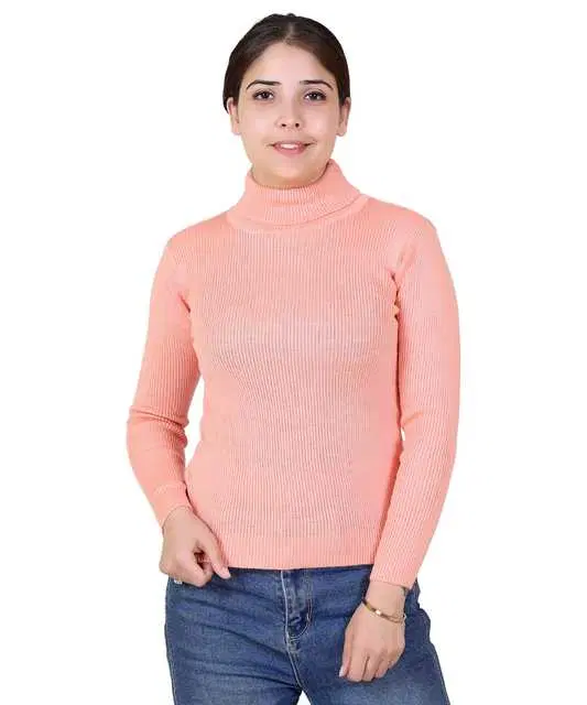 Women's Full Sleeves Sweater (Peach, M) (M369)