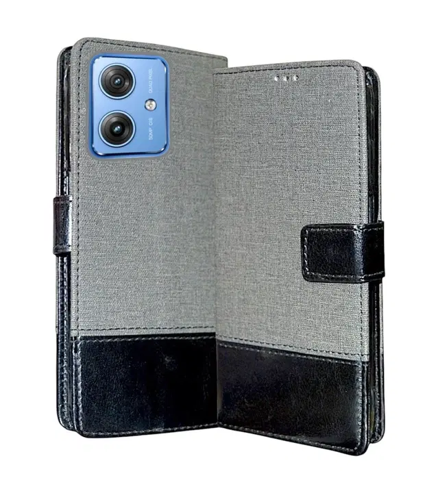 Artificial Leather Flip Cover For Motorola Moto G54 5G, Grey