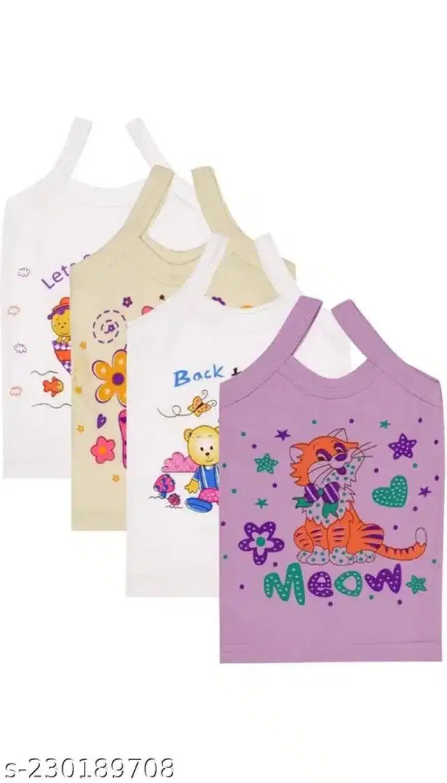 Cotton Vest for Kids, Pack of 4 (Multicolor, 0-3 Months)
