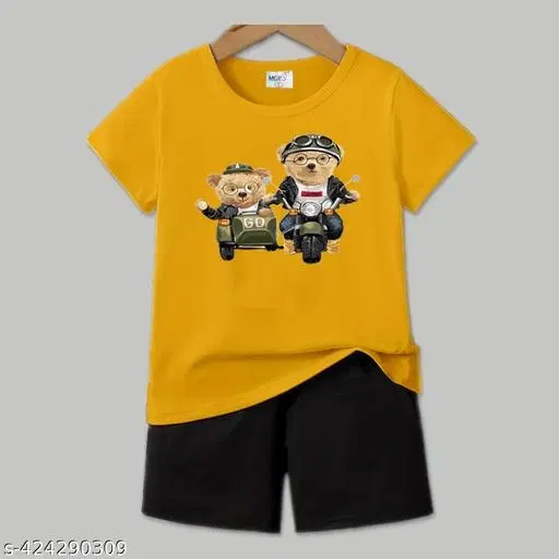 Cotton Blend Printed Clothing Set for Boys, Mustard (0-1 Months)