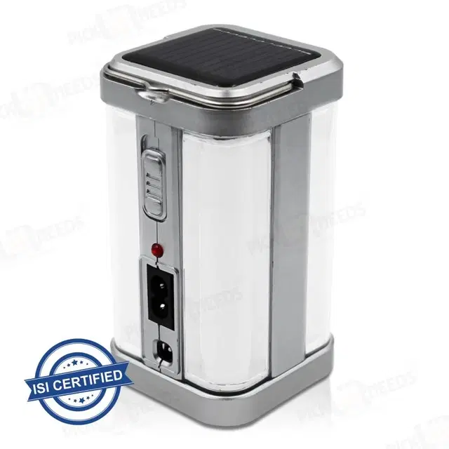 Rocklight Home Solar Emergency Light 4 Side Tube With Solar Extra Bright Light 5 Hrs Lantern Emergency Light, Silver, Pack Of 1