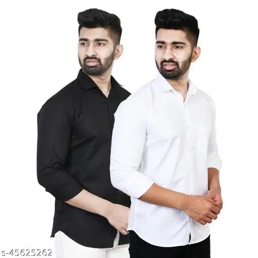 Cotton Blend Solid Shirt for Men, Multicolor, Pack of 2 (XL)