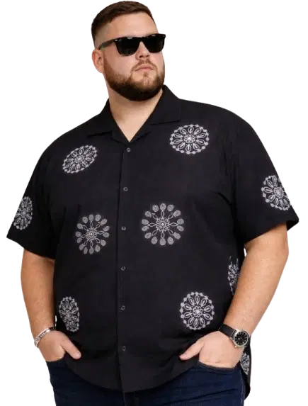 Cotton Blend Printed Shirt for Men, Black (3XL)