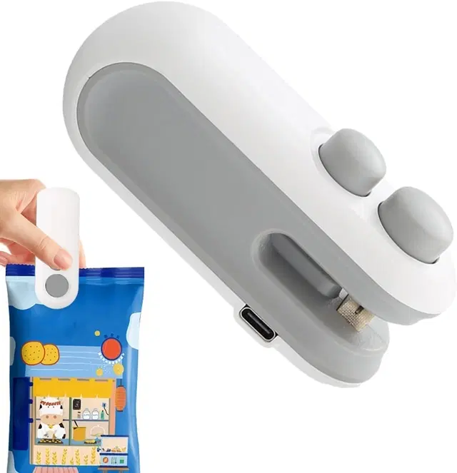Rechargeable Portable Handheld Packet Sealer Mini Sealing Machine, White & Grey