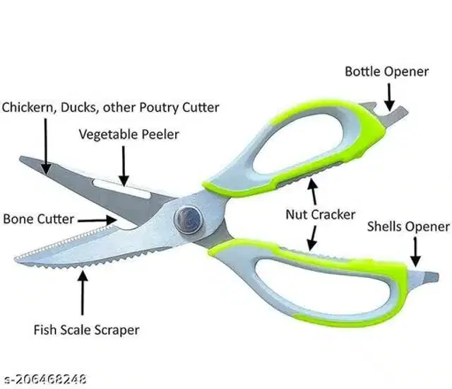 Multipurpose Kitchen Scissor, Silver & Neon