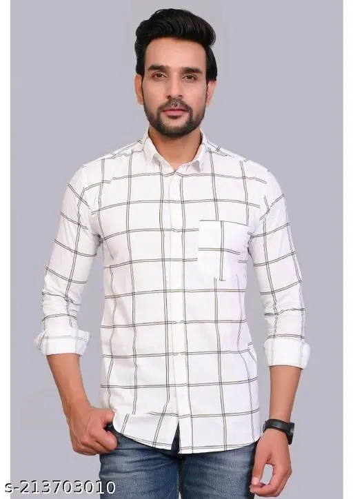Cotton Blend Checked Shirt for Men, White (XL) Pack of 1