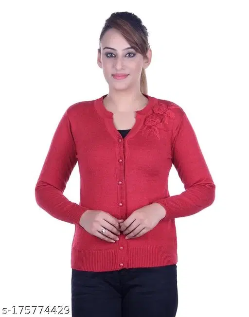 Acrylic Solid Sweater for Women (Red, M)