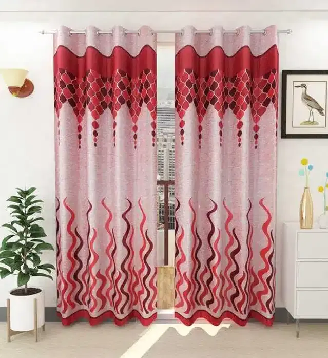 Door Curtain, Pack of 2, Maroon, 4x7 Feet