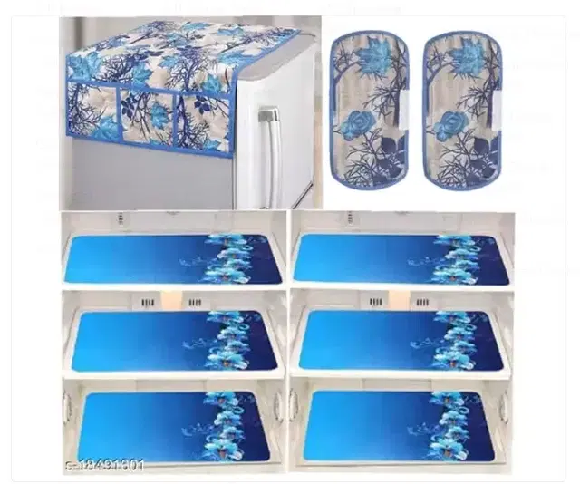 Knitted Fridge Cover, With 6xFridge Mat And 2xHandle Cover Pack Of 9 Sea Blue
