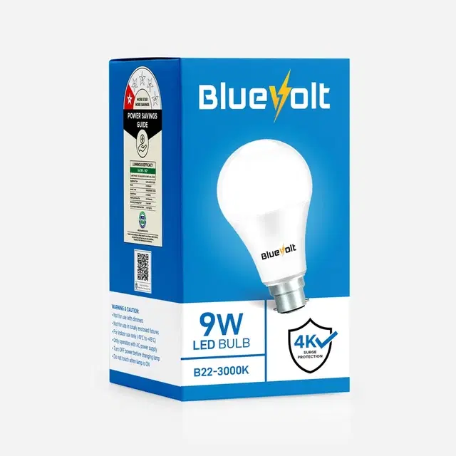 BlueVoult 9W LED Bulb, Cool Day Light (6500K), B22 Base, Energy-Efficient, 4kV Surge Protection, Long-Lasting Durability (Pack of 1)