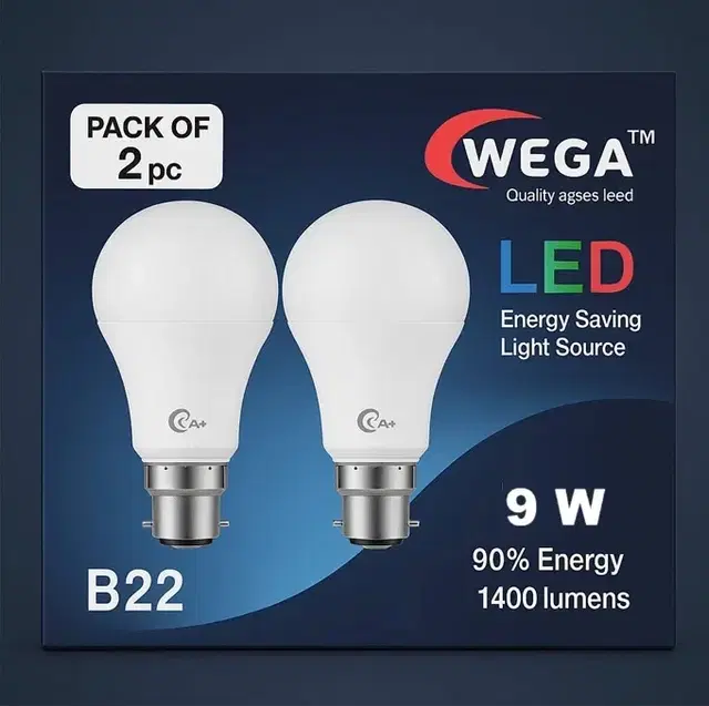 Wega 9 W Standard B22 LED Bulb (Cool White) (Pack of 2)