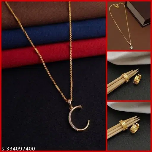 Alloy 2 Pcs Pendant with Chain & 2 Pair Earrings for Women, Set of 4 (Multicolor)