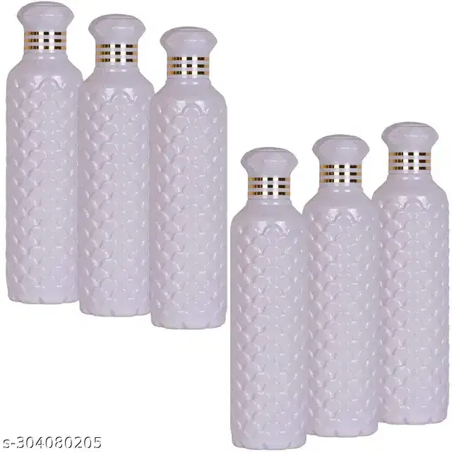 Plastic Water Bottles Set, Pack of 6, White, 1000 ml