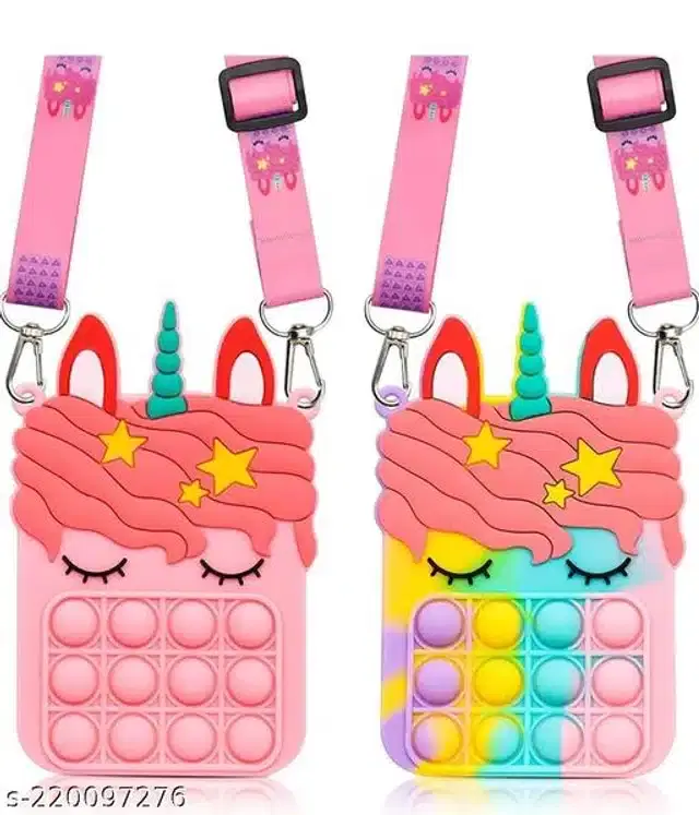 Pop-it Fidget Unicorn Theme Sling Bag for Kids, Multicolor, Pack of 2