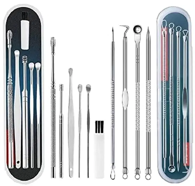 6 Pcs Ear Pick Earwax Removal Kit And 4 Pcs Blackhead Needle Kit Ear Cleansing Tool Set,Curved Blackhead Needle Kit, Ear Curette With Blackhead Remover Comedone Extractor