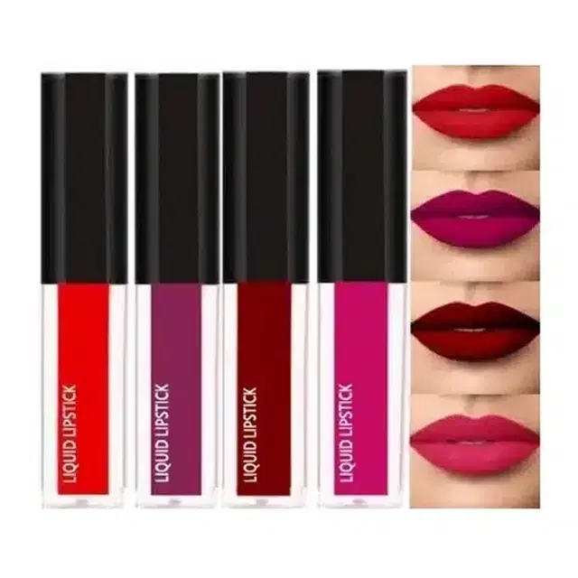 Liquid Matte Lipstick, Red Edition, 8 ml [Pack of 4]