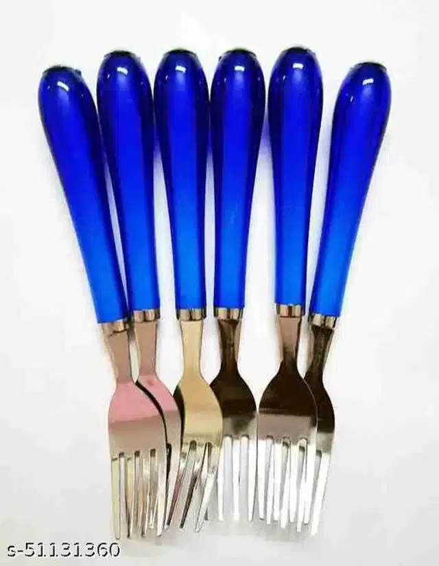 Stainless Steel Forks, Silver & Blue, Pack of 6